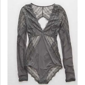 Aerie Shell Gray Lace Bodysuit